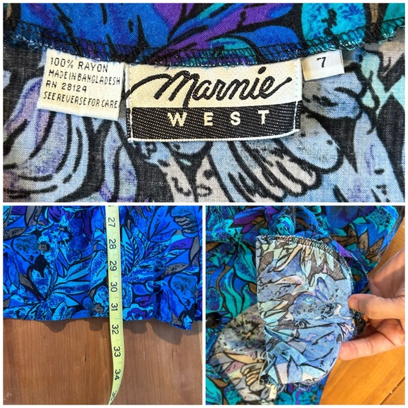 VTG 80s Rayon Romper Floral Abstract Button-up Shoulder Pads Farm Rio Vibes Sz 7 - Picture 5 of 7